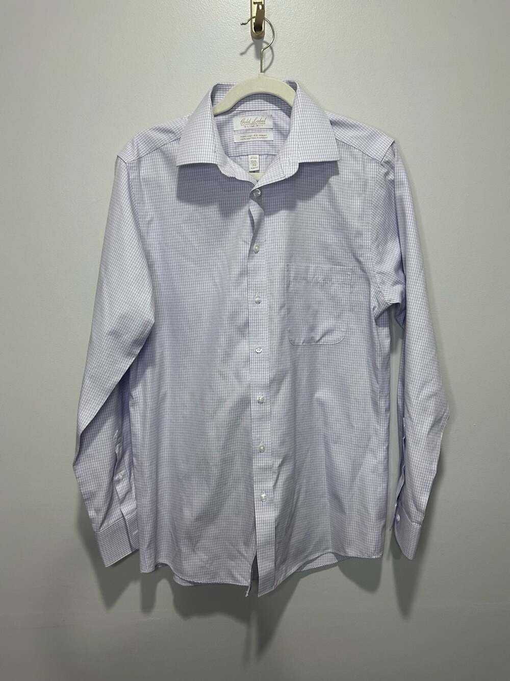 Roundtree & Yorke Gold Label Slim Fit Non-Iron Dress Shirt 15.5 33 Purple Check